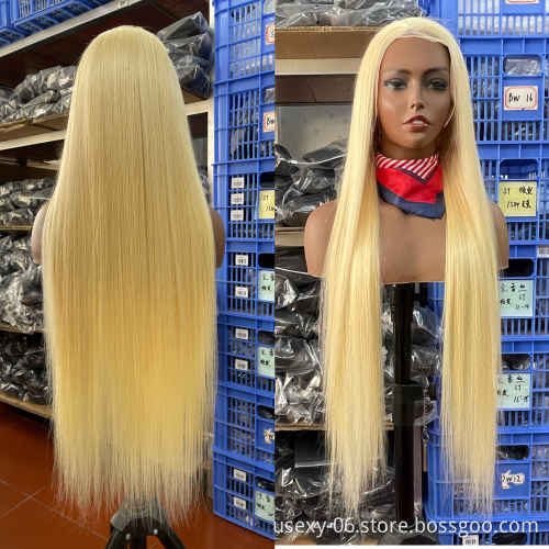 Wholesale blonde wig HD lace pre plucked human hair straight 613 lace frontal wigs 40 inch human hair full lace front wig
